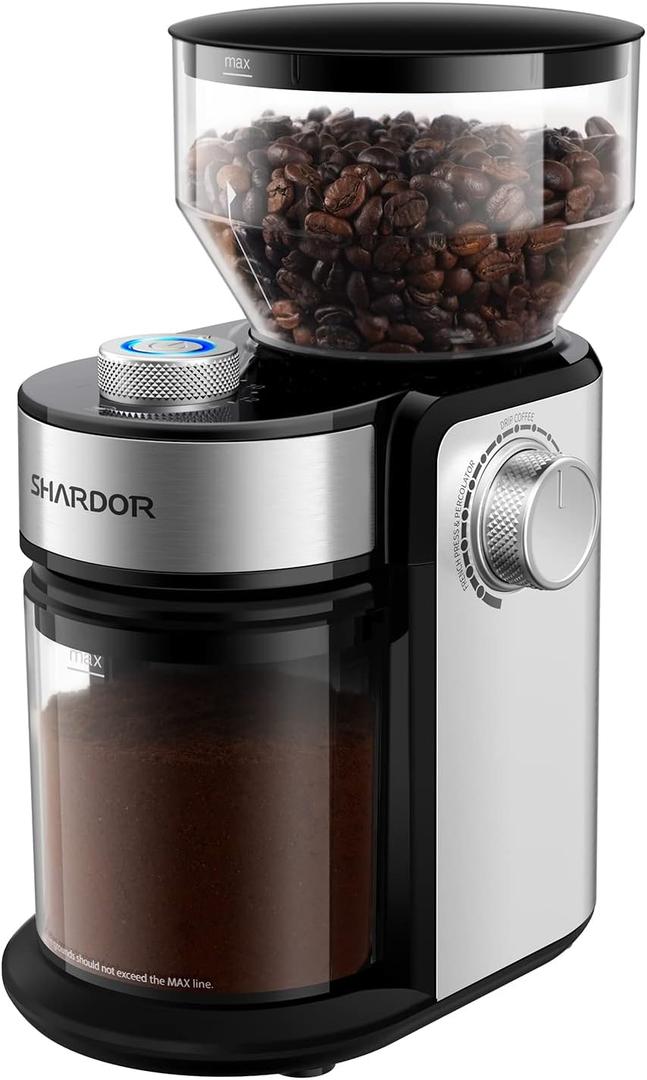 SHARDOR Burr Coffee Bean Grinder Electric, Adjustable Burr Mill with 16 Precise Grind Setting for 2-14 Cup, Silver