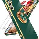 LeYi for Samsung Galaxy A16-5G Case: 2 Pack Tempered Glass Screen Protector and 360 Rotatable Ring Holder Magnetic Kickstand, Plating Rose Gold Edge para A 16 Case, Dark Green