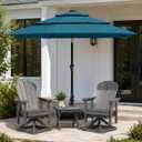 10ft Patio Umbrella, 3-Tier Vented Outdoor Table Umbrella with 8 Sturdy Fiberglass Ribs, Windproof Market Umbrella with Push Button Tilt and Crank, UV Protection for Deck, Pool, Lake Blue