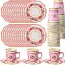 Domensi 60 Pieces Tea Party Decorations Include 30 Pcs 9 oz Paper Cups with Handle and 30 Pcs Tea Party Paper Plates Disposable Blossom Teacups and Saucers for wedding Favors(Classic)