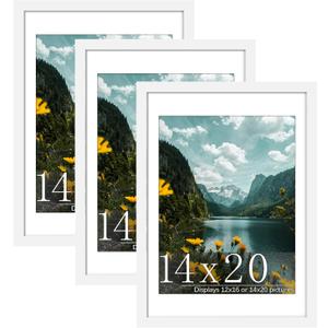 Picrit 14x20 Picture Frame 3 Pack, White Poster Frame, Display Poster 12 x 16 with Mat or 14 x 20 without Mat for Horizontal or Vertical Wall Mounting