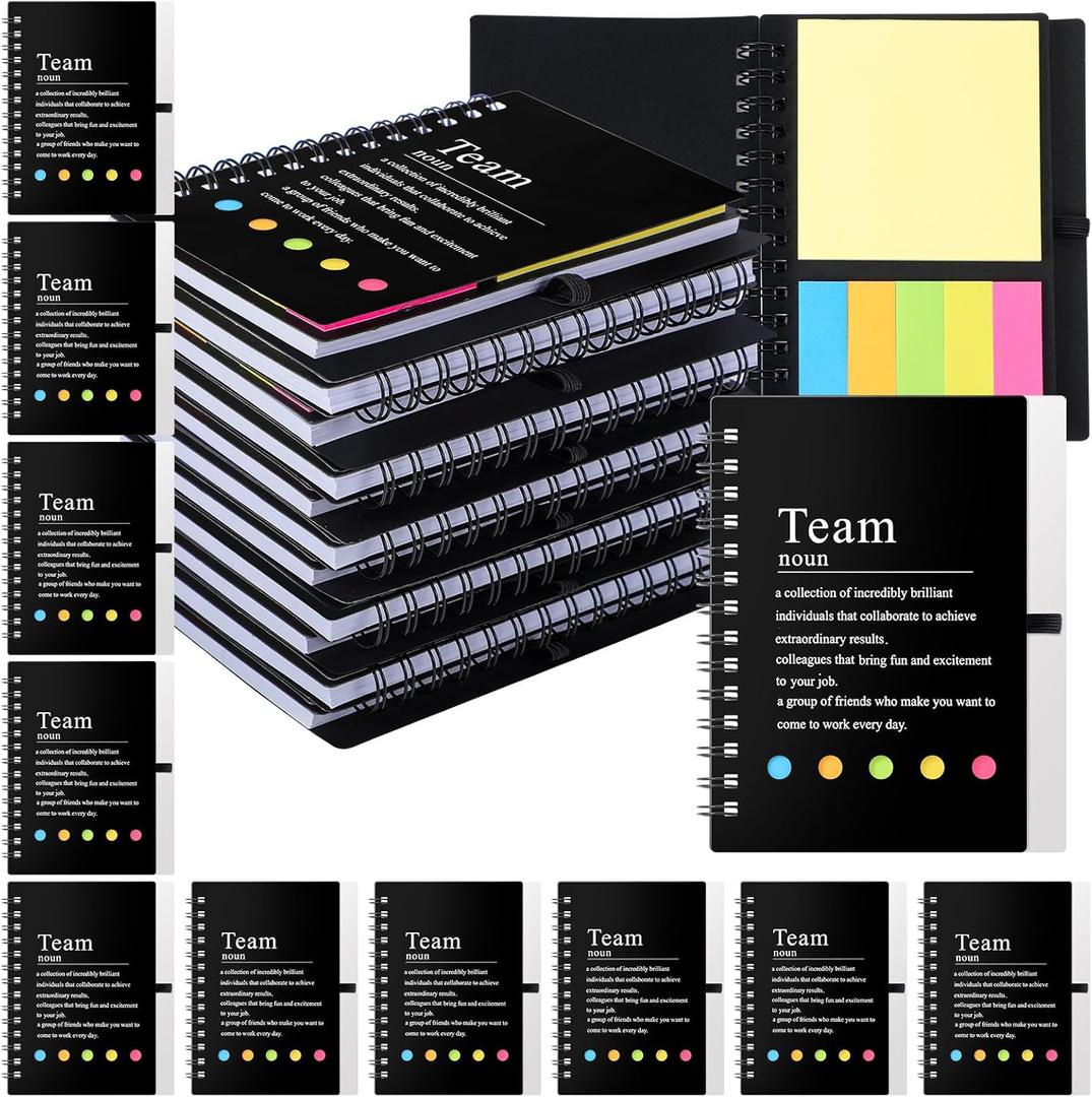 24 Pcs Team Appreciation Gifts Bulk for Employee Inspirational Spiral Notebooks with Sticky Notes Inspirational Team Notepads for Teacher Nurse Coworker Staff Volunteer Gifts (Black)