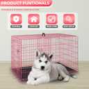 FDW | 30" Foldable Metal Dog Crate | Pink | Cage for Medium Dogs | Heavy Duty, Portable Wire Kennel with Double Door, Divider & Leak-Proof Tray | For Training, Home, Travel Indoor/Outdoor Use