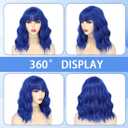 Pastel Blue Wavy Bob Wig for Women, Short Shoulder Length Synthetic Wig with Bangs, Natural Looking Lightweight Hairpiece for Daily Wear & Cosplay Costume Party