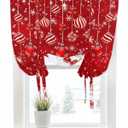 Christmas Tie Up Curtain for Kitchen Bathroom Living Room Bedroom Coffee, Red Merry Christmas Ball Rod Pocket Valance Xmas Snowflake Sparkle Adjustable Balloon Window Shade, 1 Panel 42" x 63"