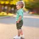 xueteox Toddler Boys Casual Shirt Set, Short Sleeve Top and Shorts 2-Piece Summer Outfit for Kids. (Green) 5T