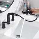 Bathroom Faucets with Pull Out Sprayer, 8 inch Widespread Faucet for Sink 3 Hole, 2-Handle Pull Out Bathroom Sink Faucet, with Pop Up Drain and Water Supply Hoses, Matte Black