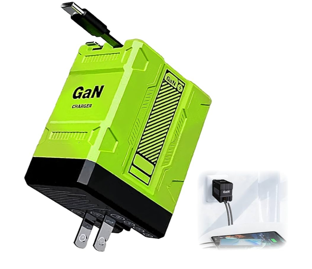 2 in 1 Compatible with 120w Fast Charger, 2025 New Retractable Wall Fast Charger Module, Portable charger with All in 1 Foldable Plug,for Phone, Tablet, Laptops (Green)