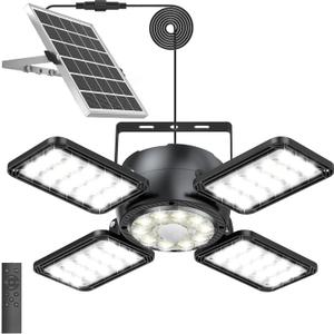 Solar Shed Light Outdoor Indoor, Upgrade 6500K 1200Lumen 174 LEDs Motion Sensor Pendant Light, 120Adjustable 4+1 Solar Powered Lights Camping Plants Garage Waterproof Remote & Timer (Black)