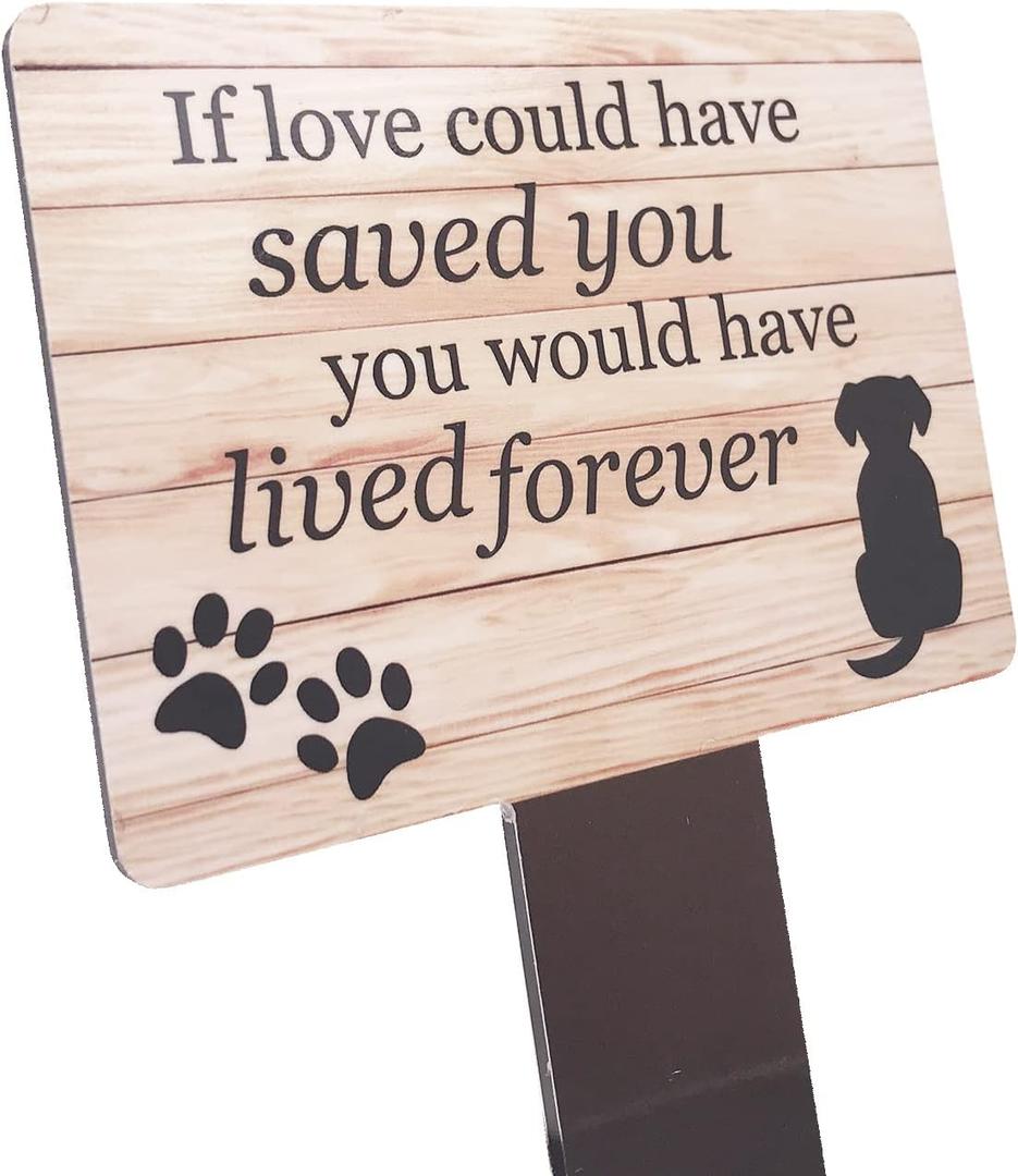 Dog Memorial Plaque with Ground Stake, Garden Grave Marker - Perfect pet Tribute with a Choice of Remembrance Poems. Waterproof and Hardwearing. Shipped Globally. (Lived Forever)