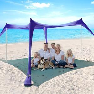Beach Tent Sun Shelter - 10 x 10 Ft Beach Canopy UPF50+ UV Protection with Sandbags, Poles, Grond Pegs and Anti-Wind Ropes for Camping, Fishing, Backyard and Picnics