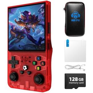 R36MAX Retro Game Console, 4.0 inch Retro Gaming Console with 128GB Memory, Video Game Consoles with 4000mAh Battery and 30+ Emulators, Red