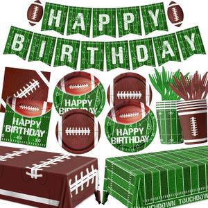 Football Birthday Party Decorations Football Plates Napkins Tablecloth Banner Football Party Supplies Tableware Set for Football Game Day Tailgate Party Decorations, Serve 25