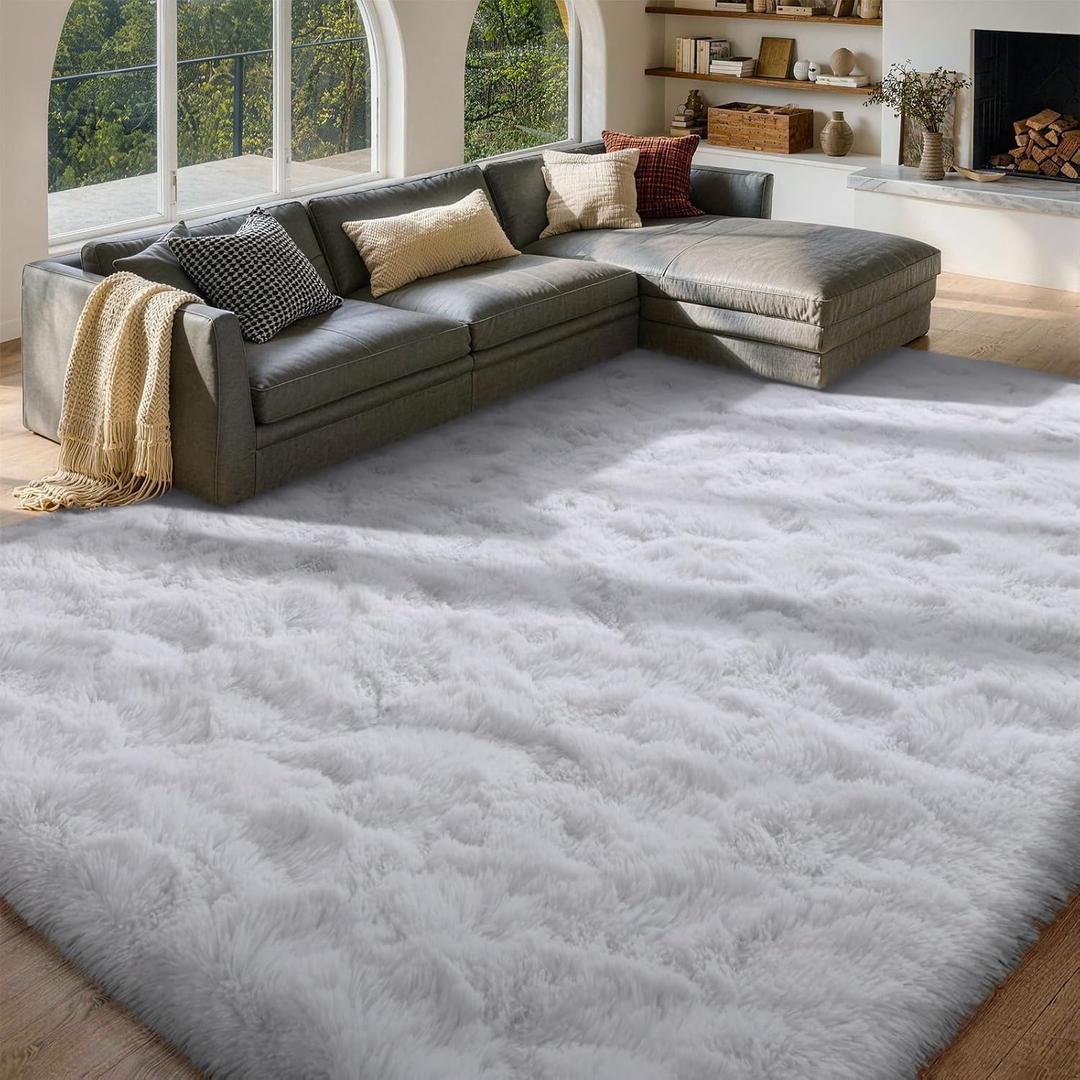 6x9 Feet White Rugs for Bedroom Living Room, Plush Shag Area Rug, Non-Slip Fluffy Furry Rug for Nursery Kids Room Dorm Room Home Decor, Indoor Shaggy Floor Carpet