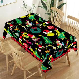 Christmas Tablecloth Xmas Green Elf Winter Birthday Party Decoration Holiday Home Kitchen Dining Room Rectangular Table Decor (60''84'') (Black)