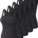BQTQ 5 Pack Square Neck Tank Tops for Women Undershirt Tank Top Sleeveless Ladies Tanks with Square Neck Black Tank Tops Women Pack, M