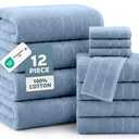 Casa Platino Premium Cotton Bath Towel 12 Piece Set - Super Soft, Quick Dry & Absorbent - 4 Bath, 4 Washcloths, 4 Hand Towels for Bathroom - Hotel Quality & Suitable for Family - Cerulean Blue