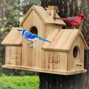 STARSWR Bird Houses for Outside,Outdoor 3 Hole Bird House Room for 3 Bird Families Bluebird Finch Cardinals Wooden Hanging Birdhouse for Garden