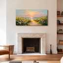 SLYCAY Extra Large Beach Wall Art, Coastal Sunset Pictures Wall Decor Ocean Landscape Painting Floral Canvas Prints Living Room Office Bedroom Artwork 24"X48"