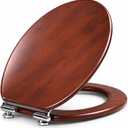 Solid Wood Elongated Toilet Seat with Soft Close Hinges, Decorative Style, Natural Wood, 18.5 x 34 Inches (Light Brown)