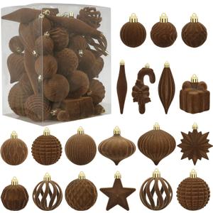 50 Pcs Brown Velvet Christmas Balls Bulk, Hanging Balls Flocked Ornaments for Xmas Tree Decorations Wedding Wreath Garland Holiday Party Office Home Decor