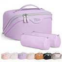 BOYATU Travel Makeup Bags for Women: Vegan Leather Cosmetic Bag Set of 3 - Large Capacity Make up Bag with Divider - Wide Open Waterproof Toiletry Organizer Bag with Handle (05-Purple)