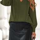 dowerme Womens Tops 2026 Spring V Neck T-Shirts Long Sleeve Shirts Lace Crochet Work Blouses Dressy Casual Loose Tunics (Green, S)