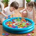 Pool Fishing Toys Games, Water Table Bathtub Toy with Inflatable Pool Pole Rod Net Plastic Floating Fish, Birthday Gifts for Kids Age 3 4 5 6 Year Old,Kids Outdoor Toys