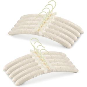 JS HANGER Padded Hanger for Sweaters - 17 Inch Extra Large Heavy Duty Satin Covered Coat Hangers No Shoulder Bump for Women Clothes, Sweaters, Dresses, Clothing, Weddings, Lingerie Pack of 10, Ivory