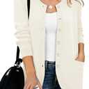 Saodimallsu Womens Button Down Cardigan Sweaters Long Sleeve Crew Neck Knit Casual Loose Sweater Coat with Pockets (Large, White)