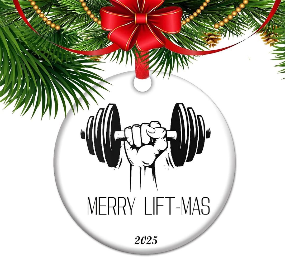 Weightlifting Ornament for Weightlifter, Merry Liftmas Weight Ornament, Gift Ideas for Gym Buddy Friend Fitness Bodybuilder (C10)