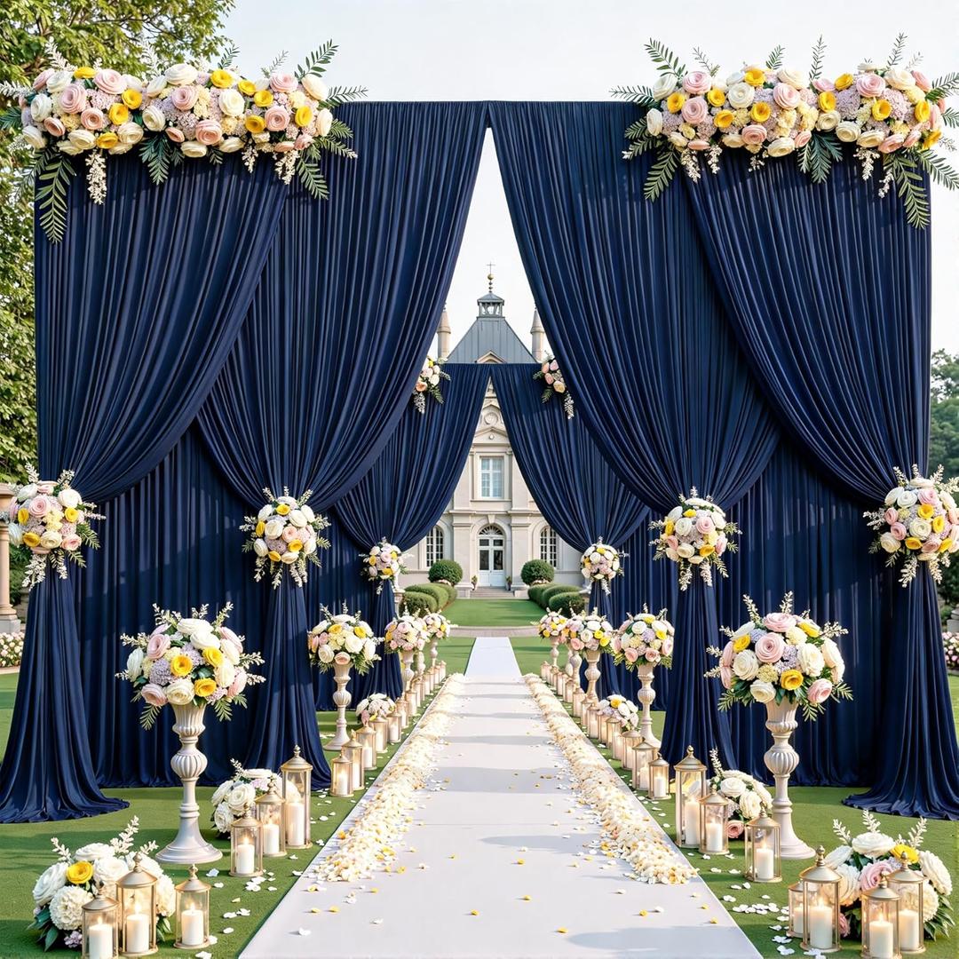 24 x 10ft Navy Blue Backdrop Curtains for Graduations Celebration Polyester Photo Backdrop Curtains No-Wrinkle Long Curtains for Parties Decorations Retirement Birthday Wedding Photoshoot, 6 Panels