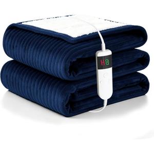 Heated Blanket Electric Throw, Soft Flannel Heating Blanket with 8 Hours Auto Off 10 Fast Heating Levels Machine Washable Sherpa Heated Blanket with Overheating Protection