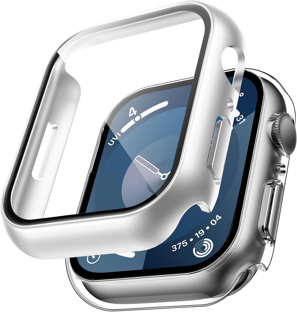 TAURI 2 Pack Hard Case for Apple Watch Series 9/8/7 45mm Screen Protector