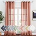 NICETOWN Linen Textured Semi Sheer Curtains for Large Windows, Ring Top Privacy with Light Filtering Flax Sheer Drapes for Bedroom/Living Room, Terracotta/Burnt Orange, W52 x L108, Set of 2