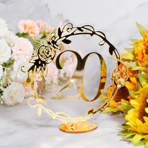 20pcs Gold Acrylic Lace Table Numbers With Stands Holder Base for Wedding Party Event