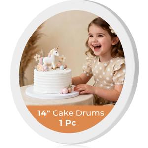 Kootek Cake Boards 14 Inch Round, 1/2 Inch Thick Cake Drum, Sturdy Corrugated Cardboard Base, Base para Pastel, White, 1 Pack
