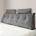 Headboard Pillow Queen, Faux Fur Wedge Pillow Headboard for Bed Sitting Up,Back Support Pillows for Reading, Working with 2 Pack Neck Bloster Pillows (Grey, Queen:59x8x20 Inches)