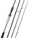 4-Piece Travel Baitcasting Rod – Portable Ultralight Lure Fishing Rod, ML Action, Short Pack Length, Cork Handle, Ceramic Guides for Freshwater & Saltwater, Standard