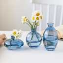 Glass Bud Vase Set of 3, Mini Vases Small Vases for Flowers, Glass Vases for Home Decor Centerpieces, Decorative Modern Flower Vase for Wedding, Bookhelf Décor, Table Décor (Blue)