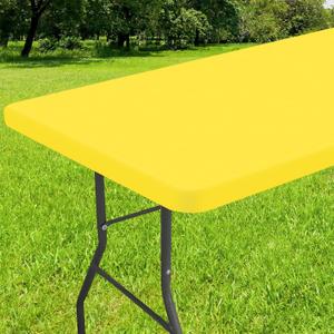 Smiry Rectangle Tablecloth, Elastic Fitted Flannel Backed Vinyl Tablecloths for 4ft Folding Tables, Waterproof Wipeable Table Covers for Indoor, Outdoor, Picnic and Camping (Yellow, 30"x48")