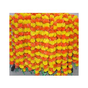 5 PC - 4.5 feet Marigold Garland | Indian/American Wedding Party Mantle Decoration | Faux Garlands Wedding Garland | Diwali Decoration | Spring Bush Floral | (Yellow Orange)