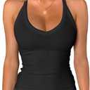 Jar of Love Workout Tank Tops for Women V Neck Racerback Slim Fit Ribbed Sapghetti Tank Fitted Basic Cami Tops (Small, Black)