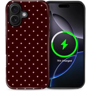 for iPhone 16 Plus Case for Women Girl Men Boy, Compatible with MagSafe, Shockproof Soft Silicone & Hard PC Shell Protective Case for iPhone 16 Plus - Mocha Cherry Polka Star