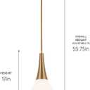 Kichler Deela Single Pendant Light Fixture for Kitchen Island with Satin Etched Cased Opal Glass in Champagne Bronze, Modern Hanging Lamp (7" x 17"), 52529CPZ, Medium