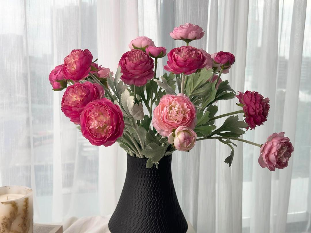 Mythlty 7 pcs Peony Artificial Flowers with Stems, Faux Pink and Hotpink Peonies Stem for Vase, Silk Ranunculus Flowers Arrangement for Home Office Farmhouse Wedding Party Decorations