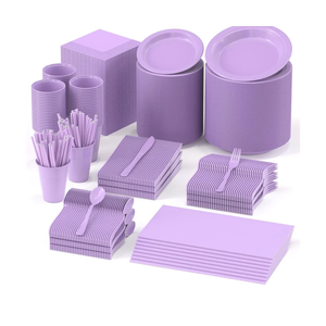 808 Pieces Disposable Plastic Dinnerware Set, Plastic Cutlery Set Includes 100 Of Each Dinner Plates|Dessert Plates|Cups|Napkins|Straws|Spoons, Forks & Knives (Lavender, 808PCS（100 Guests）