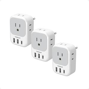 TESSAN European Travel Plug Adapter USB C 3 Pack, US to Europe Plug Adaptor with 4 AC Outlets 3 USB Charging Ports, Type C Power Adapter for USA to EU Euro Spain France Iceland Italy Germany Greece TESSAN European Travel Plug Adapter USB C 3 Pack, US to Europe Plug Adaptor with 4 AC Outlets 3 USB Charging Ports, Type C Power Adapter for USA to EU Euro Spain France Iceland Italy Germany Greece