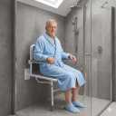 Wall Mounted Foldable Shower Seat with Independently Folding Padded Arms, Back & Seat – Ideal for Seniors, Elderly, Pregnant Women, and Disabled Individuals – Adjustable Height for Customized Comfort