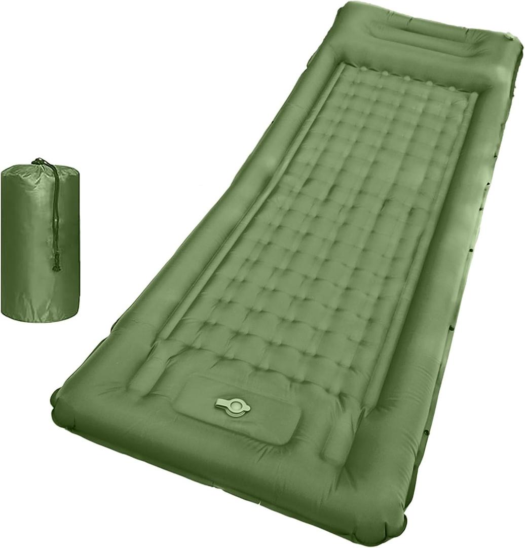 78in x 29in x 5in Camping Sleeping Pad, Upgraded Durable Waterproof Compact Traveling Air Mattress, Built-in Foot Pump, Ultralight Inflatable Sleeping Mat for Backpacking, Hiking (Green)